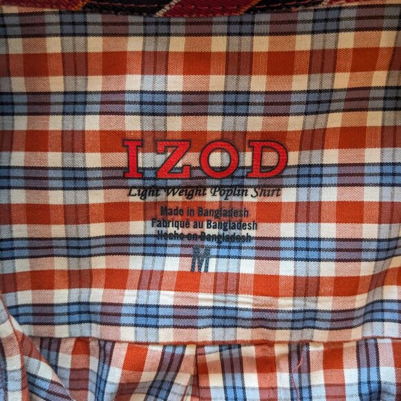 Izod Blue and Red Gingham Men's Medium Dress Shirt - Picture 3 of 4
